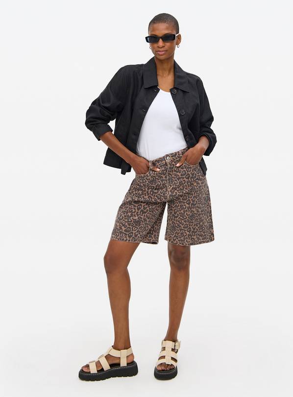 Leopard Print Denim Bermuda Shorts 20